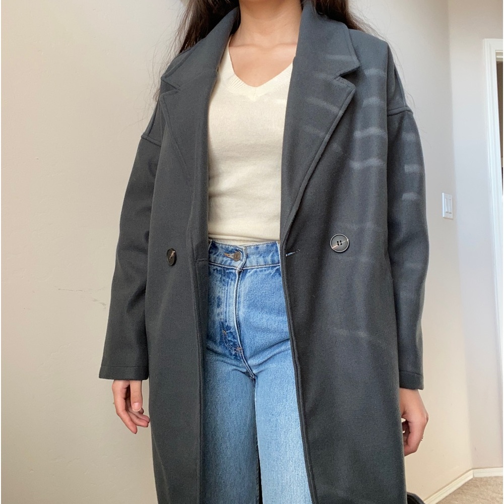 SHEIN Dark Green Drop Shoulder Lapel Collar Double Button Overcoat Size Small